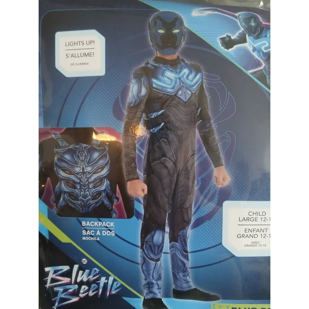 NEW DC Comics Blue Beetle Costume Lights Up Child Large‎ (12-14) Halloween #741